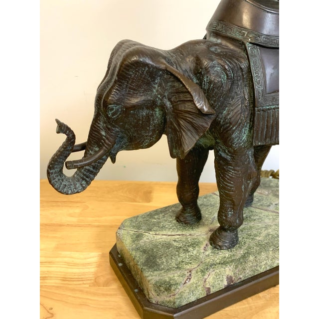English Late 20th Century Maitland-Smith Bronze Asian Elephant Table Lamp on Serpentine Marble Base For Sale - Image 3 of 14