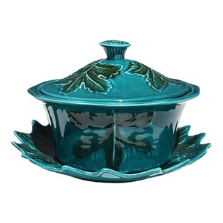 Green Polychrome Majolica Ceramic Serving Tureen Set California Pottery - Mid 20th Century For Sale