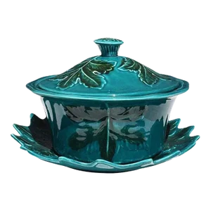 Green Polychrome Majolica Ceramic Serving Tureen Set California Pottery - Mid 20th Century