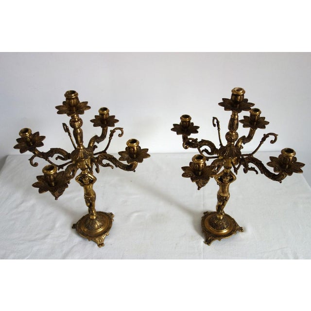 Cherub Candlesticks in Gilded Bronze, Early 20th Century, Set of 2 For Sale - Image 10 of 14