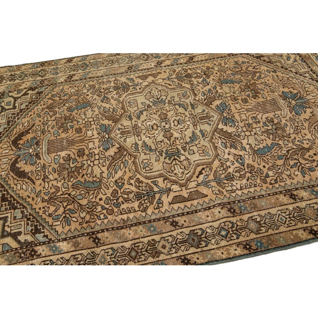 Beige Mid 20th Century Vintage Persian Distressed Beige Handmade Floral Wool Rug For Sale - Image 8 of 9