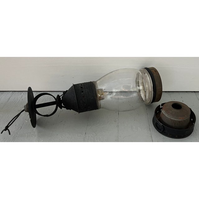 Antique early 19th century American hall lantern. Mounts flush with ceiling with a single bulb at the top. The bottom...