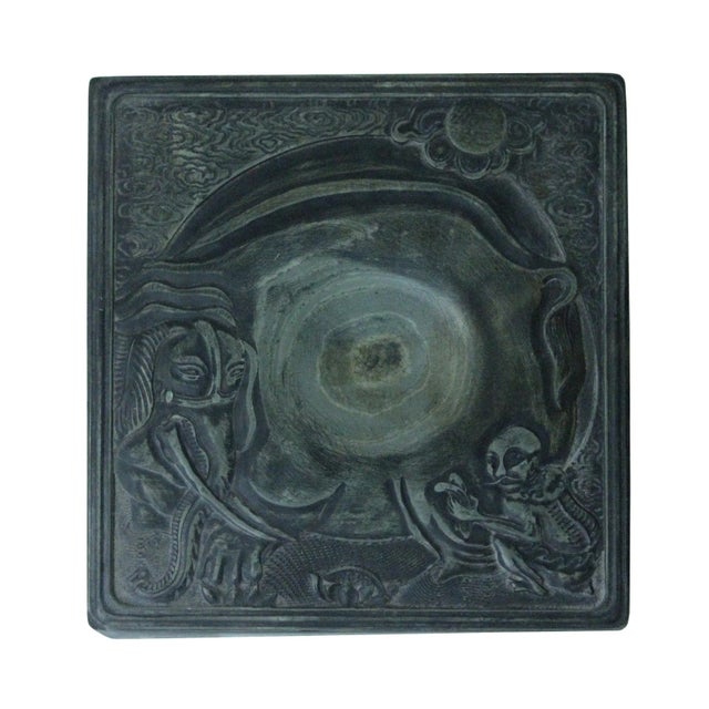 Gray Chinese Elephant Lohon Motif InkStone Dip Pen Brush InkWell Pad For Sale - Image 8 of 8