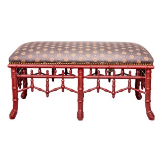 Vintage Faux Bamboo Pagoda Bench For Sale