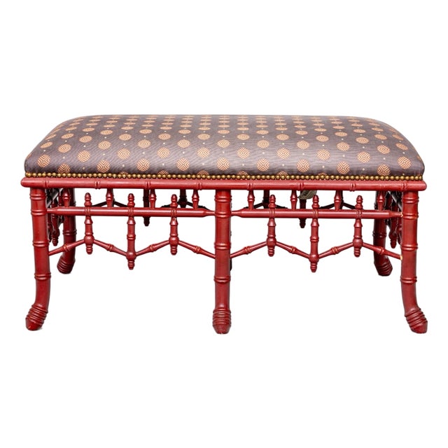 Vintage Faux Bamboo Pagoda Bench For Sale