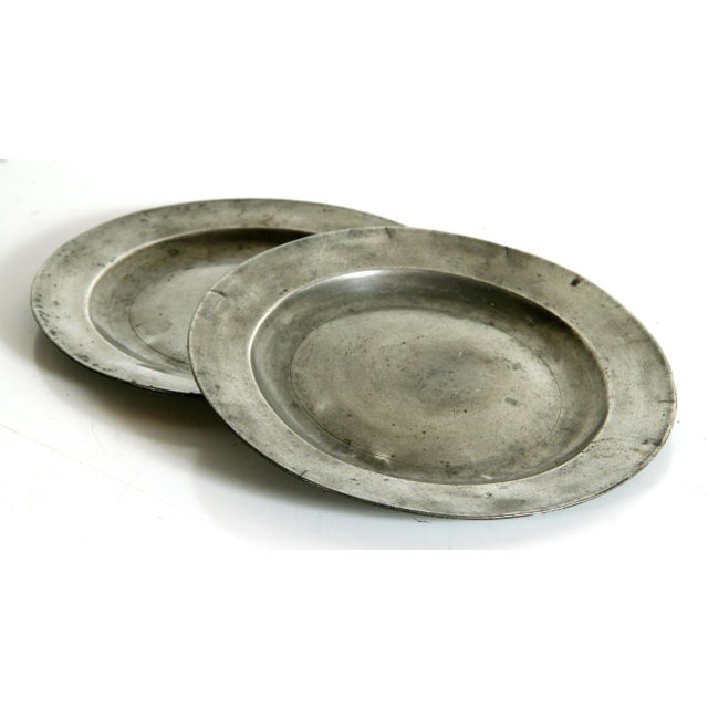 Antique 18th C. Georgian Distressed English Pewter Dinner Plates From London - a Pair For Sale - Image 9 of 9