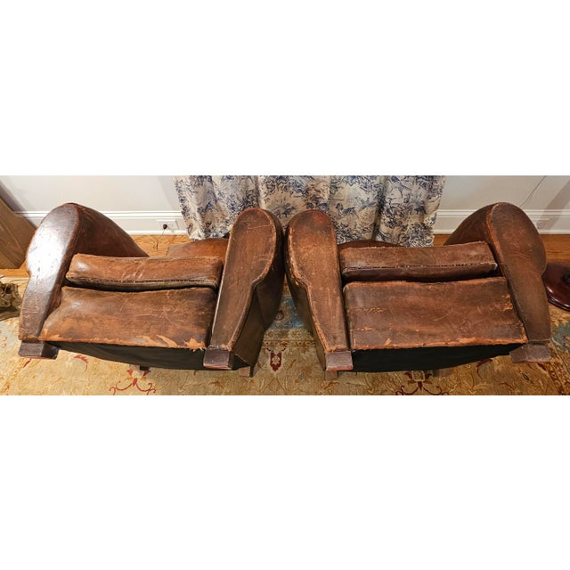 Pair of 1930's French Art Deco, Cognac Leather Chairs With Nail Head Decoration For Sale - Image 10 of 18
