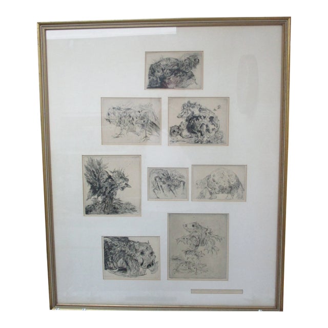 1965 "A Page From Katya's 200" Eight Artist's Proof Etchings by Adrienne Cullom, Framed For Sale