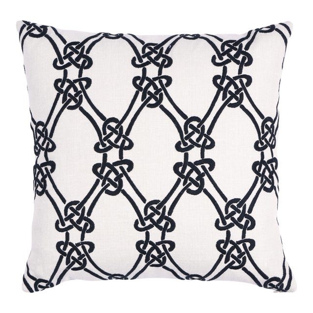 Schumacher Gordian Weave Pillow in Ebony on Griege For Sale
