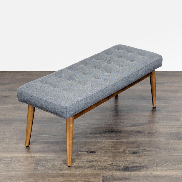 2010s West Elm Button Tufted Mid-Century Bench For Sale - Image 5 of 9