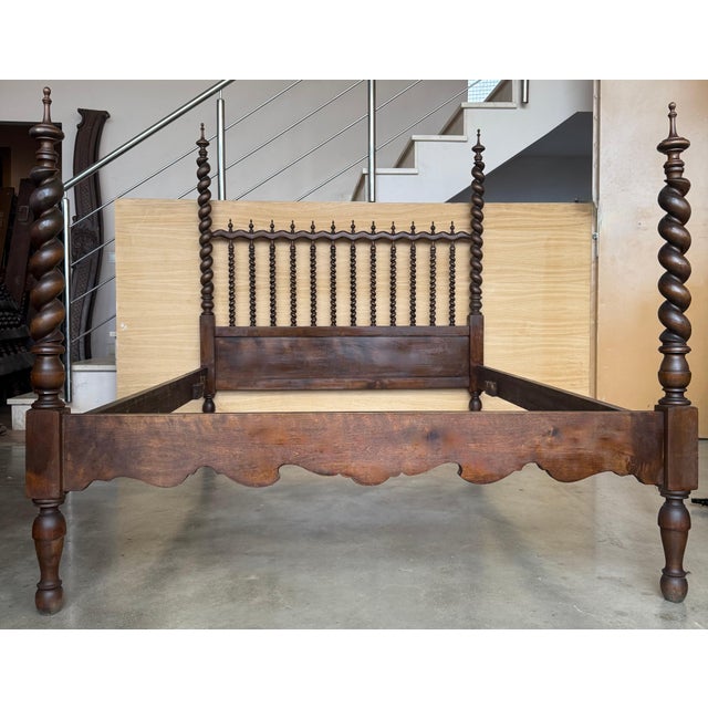 19th Century Baroque Queen Bed, Original Four Solomonic Poster Lisbon Bed For Sale - Image 16 of 18