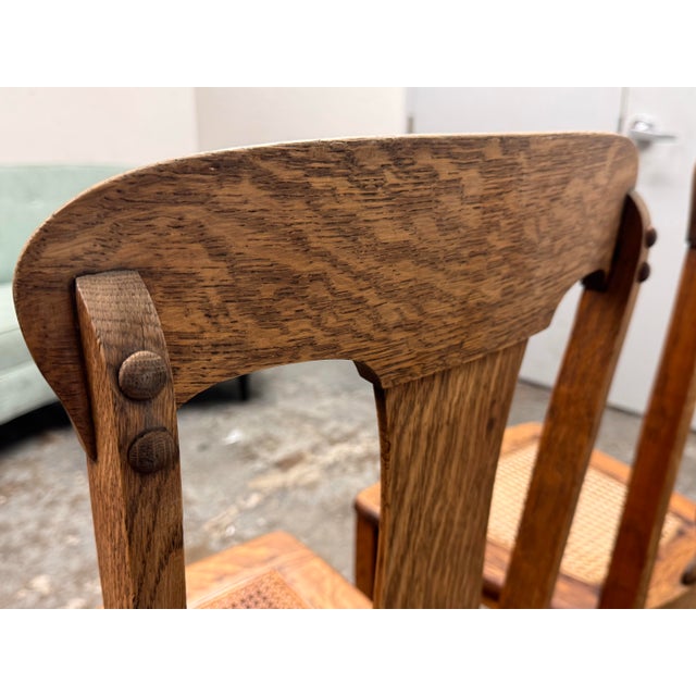 Limbert Style Oak Cane Side Chairs, Vintage Pair For Sale - Image 10 of 12