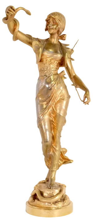 A. Lefebvre, Snake Charmer Lady, 1900s, Fire-Gilded Bronze