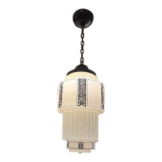1930s 38" Art Deco Black & White Skyscraper Pendant Ceiling Light Rewired For Sale