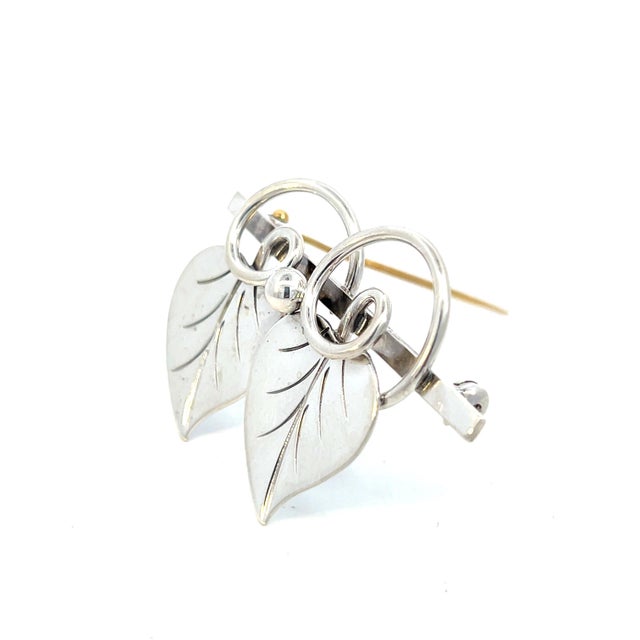 1990s Georg Jensen Estate Vine Leaves Brooch Silver For Sale - Image 9 of 13