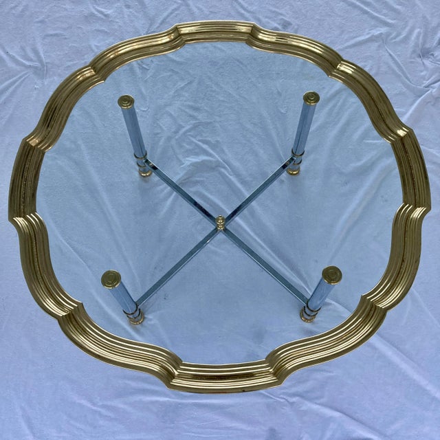 Mid-Century Modern Chrome X-Base Coffee Table Having Scalloped Brass Glass For Sale - Image 10 of 13