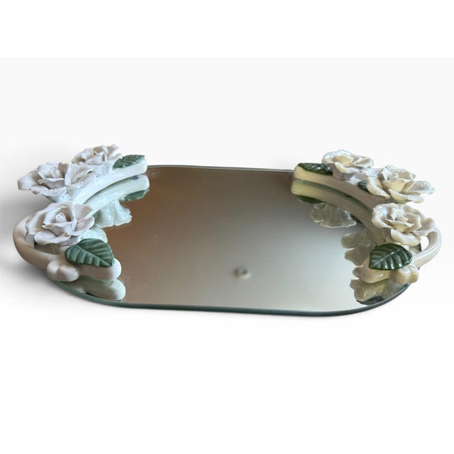 Hollywood Regency Vintage Studio Silversmiths Floral Mirrored Vanity Tray For Sale - Image 3 of 6