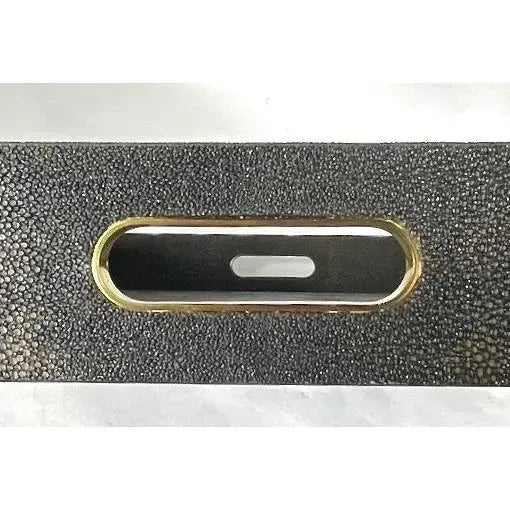 Vintage Large Charcoal & Brown Circles Shagreen & Brass Tray For Sale - Image 11 of 12