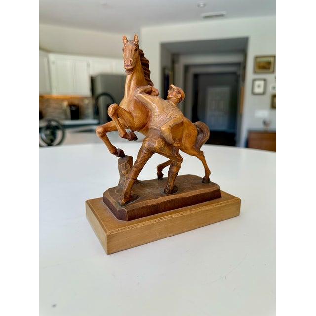Vintage Carved Wood Horse & Jockey Sculpture by Anri in Italy For Sale - Image 9 of 15