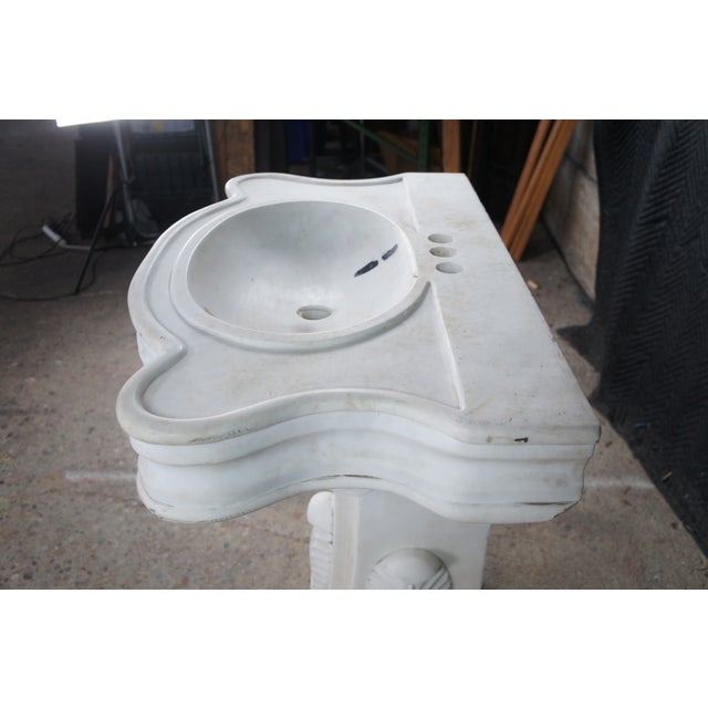 Italian Carerra Marble Neoclassical Bathroom Pedestal Sink Basin 32" For Sale - Image 10 of 12
