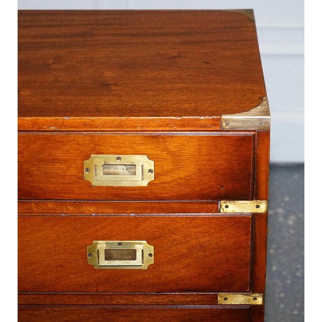 Brown Vintage Yew Wood Military Campaign Sideboard Bank of Drawers with Brass Handles For Sale - Image 8 of 18