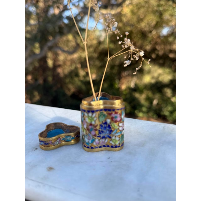Blue Vintage Chinese Cloisonné Enamel Box For Sale - Image 8 of 15