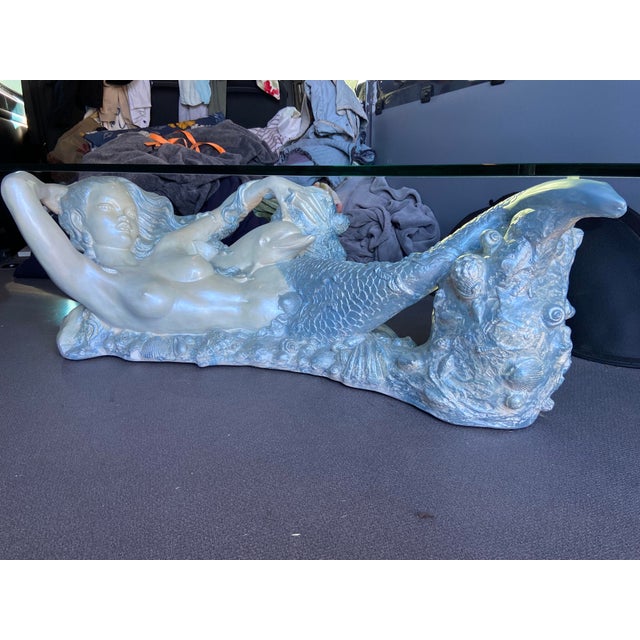 Vintage Mid Century Modern Sculptural Nude Mermaid Coffee Table and Dolphin For Sale - Image 18 of 18