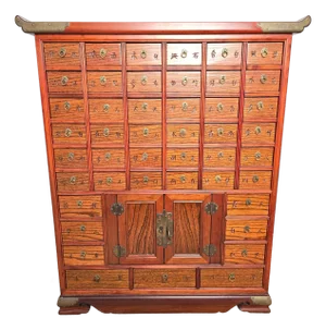 Vintage 45-Drawer Chinese Apothecary Chest - Solid Elm Yumu Herb Cabinet - Pagoda Top