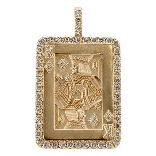 Men’s 14k Yellow Gold 2.34ct Halo Diamond King of Diamonds Card Drop Pendant For Sale