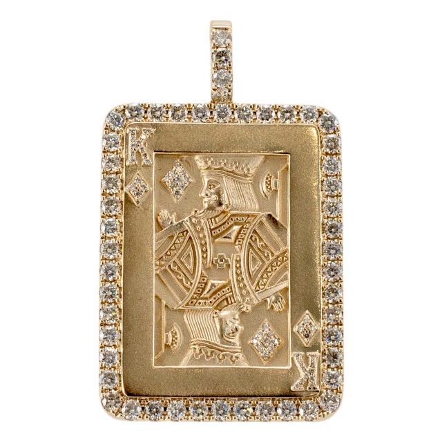 Men’s 14k Yellow Gold 2.34ct Halo Diamond King of Diamonds Card Drop Pendant For Sale