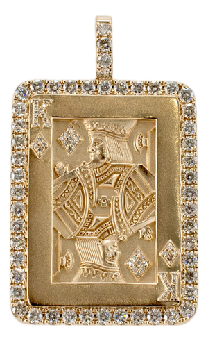 Men’s 14k Yellow Gold 2.34ct Halo Diamond King of Diamonds Card Drop Pendant