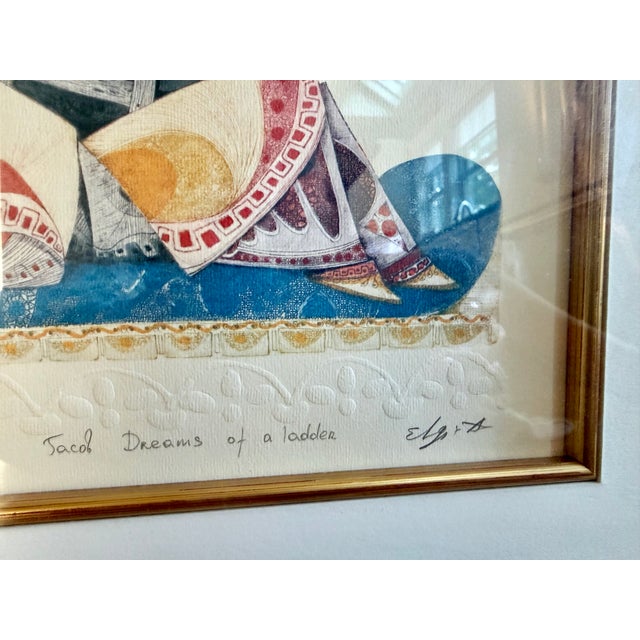 1970s Amram Ebgi "Jacob Dreams of a Ladder" Signed and Numbered Lithograph Judaica Art For Sale - Image 4 of 7