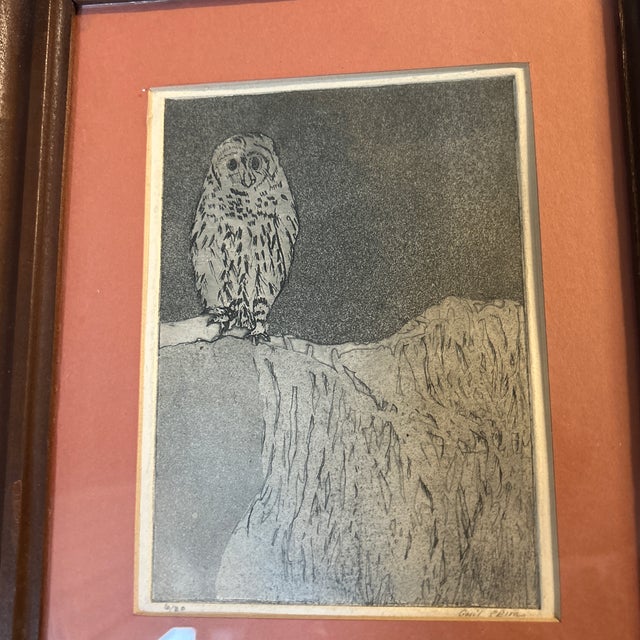 1970’s original folk art owl perched on branch etching. Signed. Overall measures approximately 11.75x13.75. Check out my...