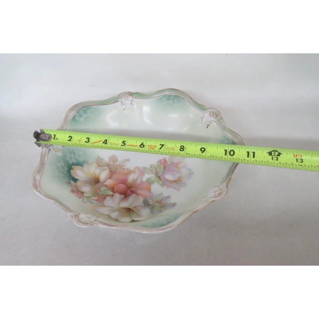 Rs Germany Porcelain Large Floral Pink Lily Flowers Green Bowl For Sale In Miami - Image 6 of 11