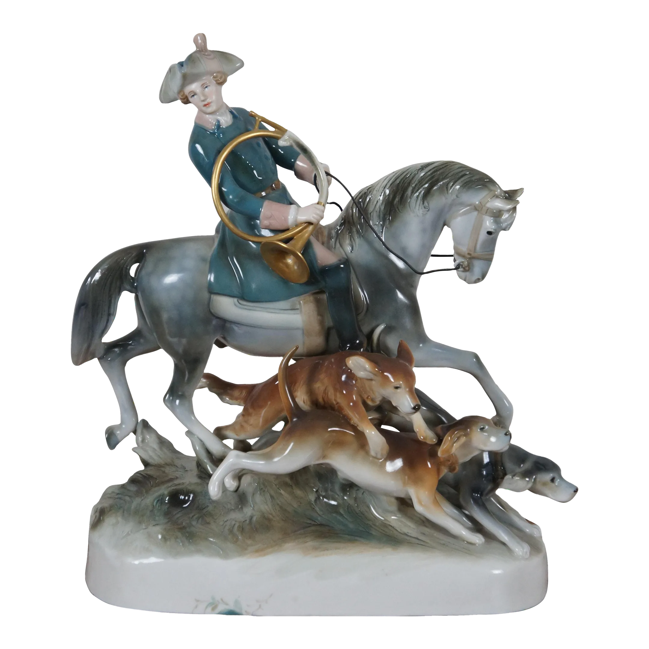 Mid 20th Century Royal Dux Bohemia Porcelain Equestrian Huntsman
