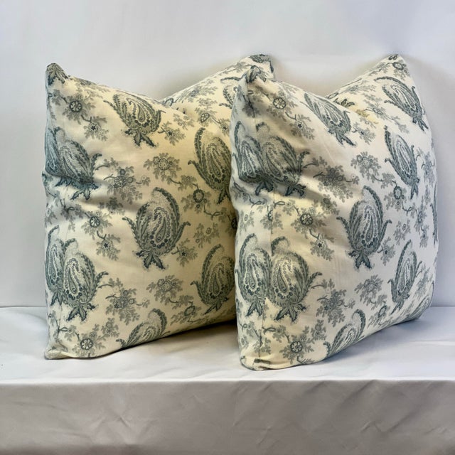 Traditional Kathryn Ireland “Paisley Stripe” Feather/Down Pillows - A Pair For Sale - Image 3 of 4
