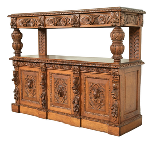 R. J. Horner Style Renaissance Revival Carved Oak Sideboard or Bar Cabinet, Circa 1890s