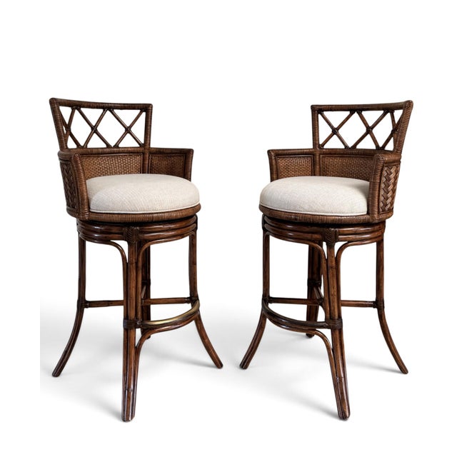 Boho Chic Lexington Tommy Bahama Bali Hai Kamala Bay Swivel Bar Stools, a Pair For Sale - Image 3 of 18