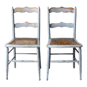 Vintage Painted Caned Chairs Pair