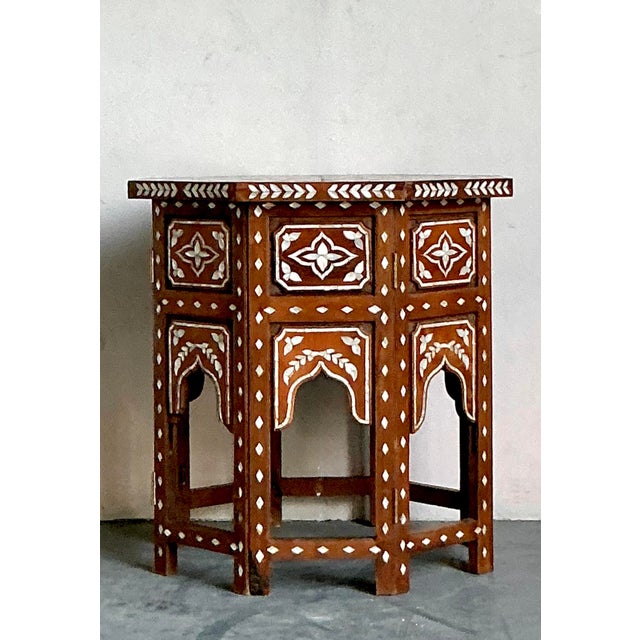 Mid 20th Century Vintage Boho Mother of Pearl Inlay Side Table For Sale - Image 5 of 7