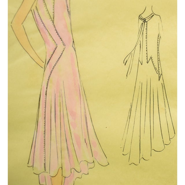 1920s Lanvin of Paris C1920s Fashion Model Original Watercolour For Sale - Image 5 of 5