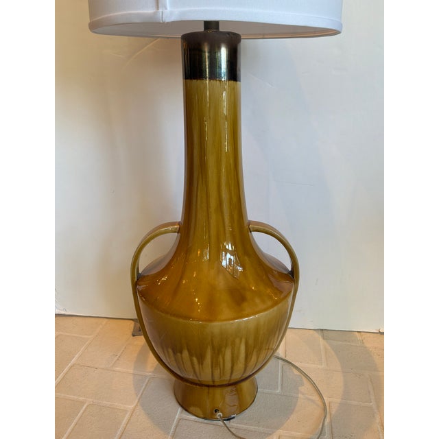 Textile Global Views Large Mid-Century Style Camel Glaze Lamps - Pair. For Sale - Image 7 of 8
