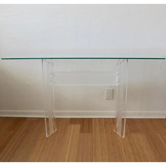 Vintage Mid Century Modern Rectangular Lucite Acrylic Clear Frosted Cascading Console Table Desk Base For Sale - Image 9 of 9