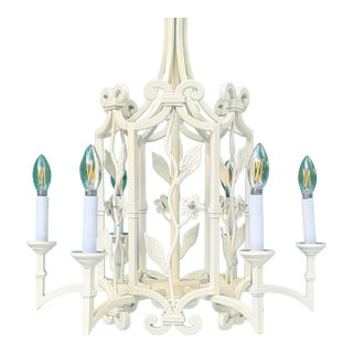 Vintage 6-Light Palm Beach Regency Floral Pagoda-Style Chandelier For Sale
