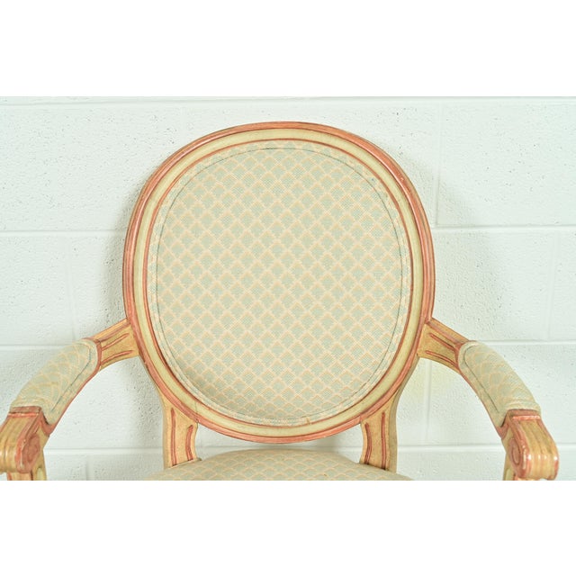 Wood Baker Furniture French Regency Louis XVI Cream and Pink Lacquered Dining Chairs, Set of Four For Sale - Image 7 of 15