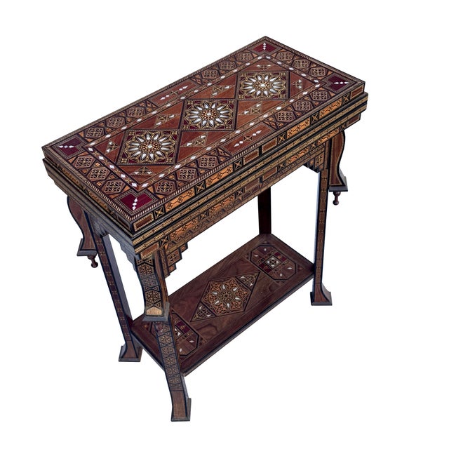 Art Deco 1990s Handcrafted Marquetry Inlaid Multi-Game Table With Chess & Backgammon For Sale - Image 3 of 10