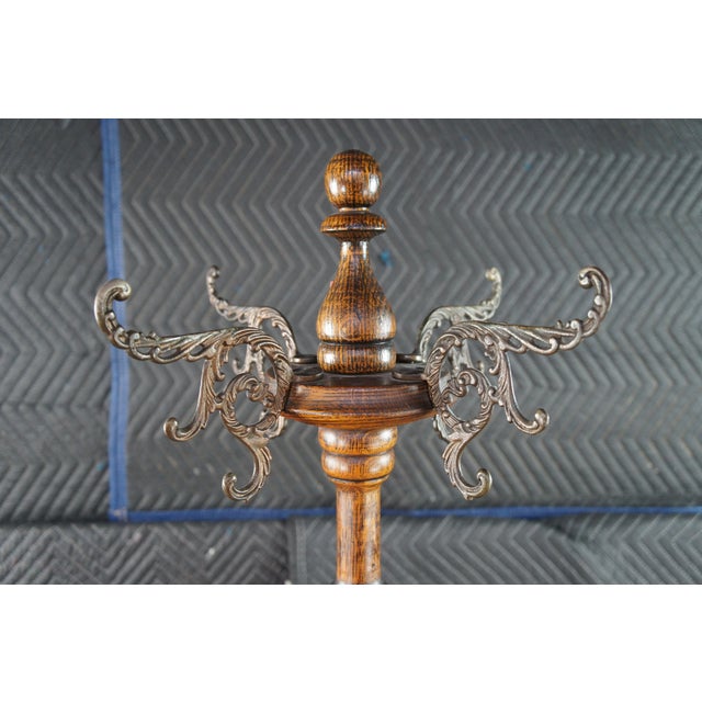 Antique Victorian Quartersawn Oak Turned Parlor Coat Rack Hall Tree 67" For Sale - Image 4 of 9