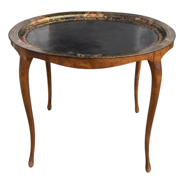 Antique Black Role and Burl Walnut Tray Top Side or Cocktail Table For Sale