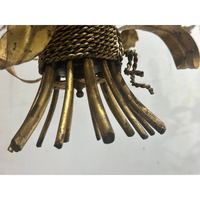 Vintage Italian Gilded Tole and Cream Enamel Floral 6-Light Chandelier For Sale - Image 12 of 17