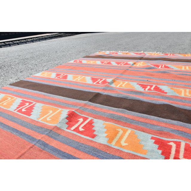 1970s Rustic Hand Knotted Red Striped Rug For Sale - Image 9 of 11